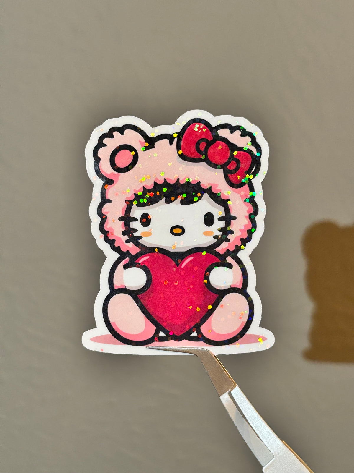 HK Teddy Bear Holding Heart Sticker